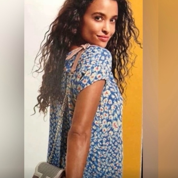 CAbi Tops - CAbi Blue Crisscross Button Accent Back Top L